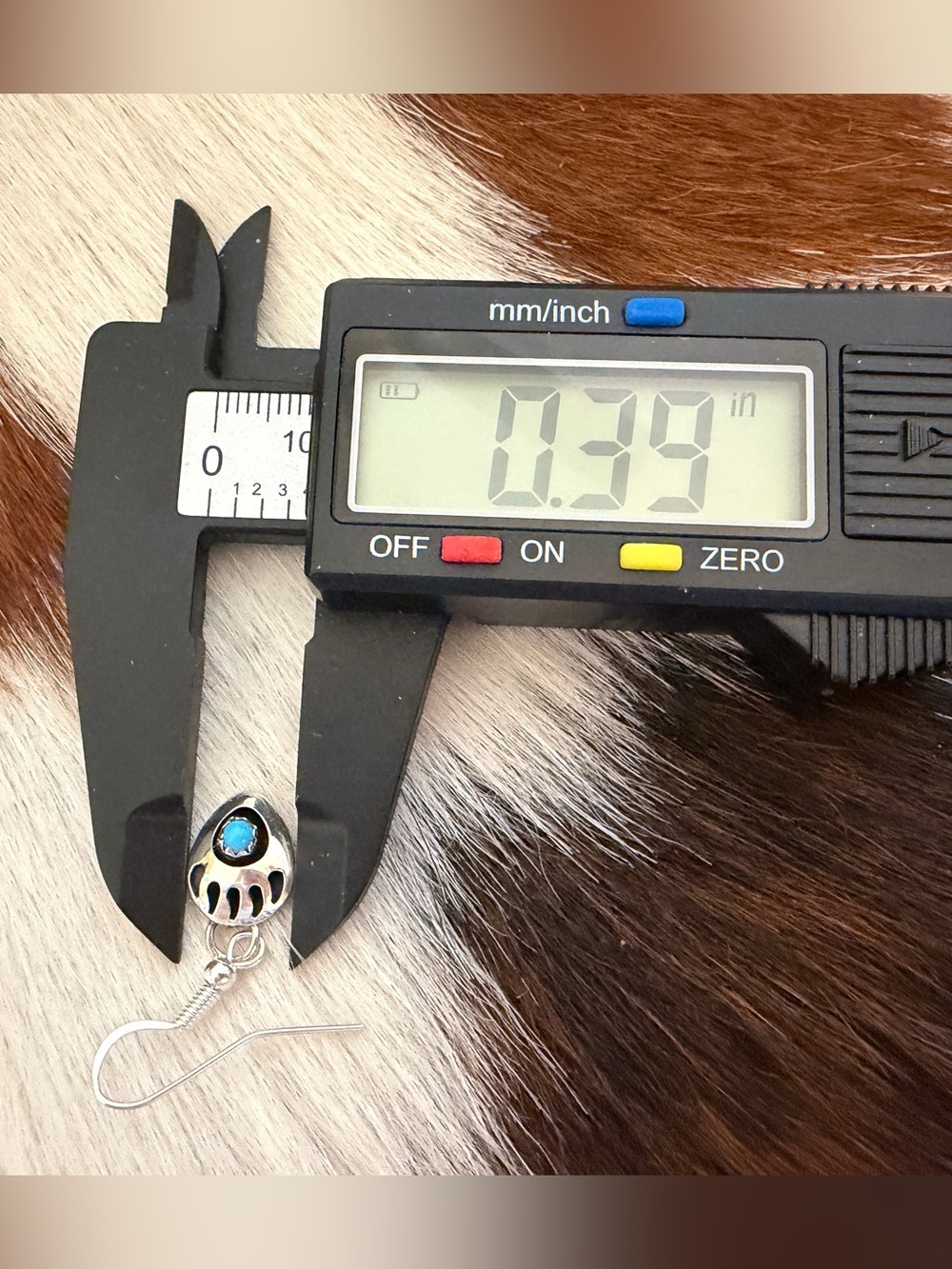 ❤️ Native Made Navajo Bear Paw Turquoise Sterling Silver Dangle Earrings 1.19”L - Picture 12 of 13